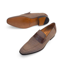 Mens Mezlan Fabric & Calfskin Penny Loafer in Taupe