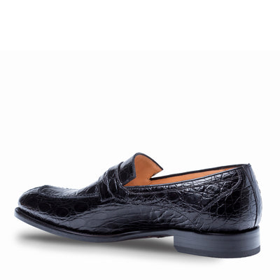 Mens Mezlan Bixby Caiman Crocodile Penny Loafer Dress Shoe in Black 3   - from alligatorwarehouse.com