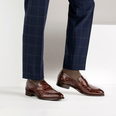Mens Mezlan Bixby Caiman Crocodile Penny Loafer Dress Shoe in Brown 5   - from alligatorwarehouse.com