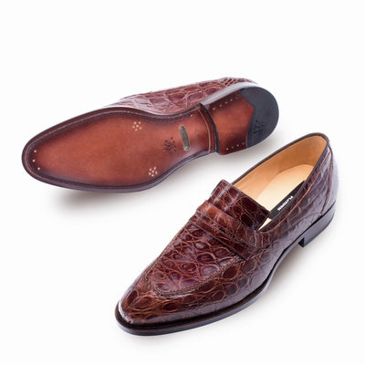 Mens Mezlan Bixby Caiman Crocodile Penny Loafer Dress Shoe in Brown 2   - from alligatorwarehouse.com