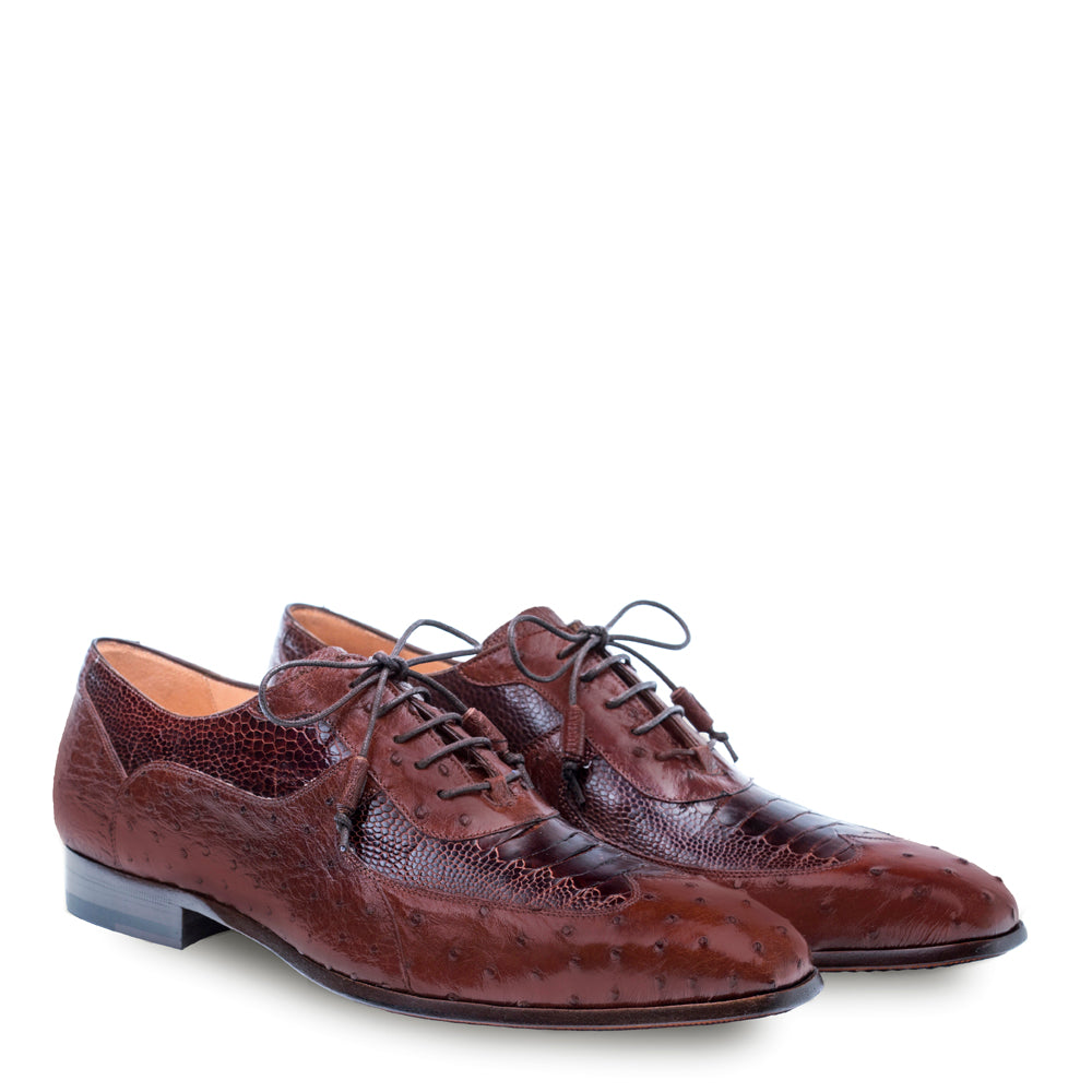 Mens Mezlan Getty Ostrich Wingtip Dress Shoe in Cognac