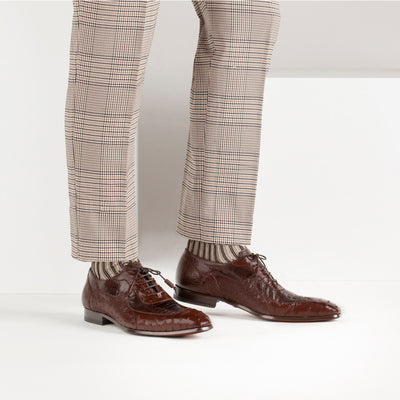 Mens Mezlan Getty Ostrich Wingtip Dress Shoe in Cognac 5   - from alligatorwarehouse.com