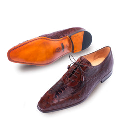 Mens Mezlan Getty Ostrich Wingtip Dress Shoe in Cognac