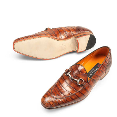 Mens Mezlan Borgese Alligator Dress Shoe Loafer in Cognac 2   - from alligatorwarehouse.com