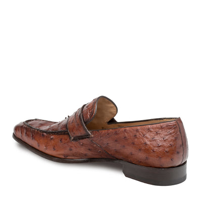 Mens Mezlan Lisbon Ostrich Quill Penny Loafer Dress Shoe in Cognac 10   - from alligatorwarehouse.com