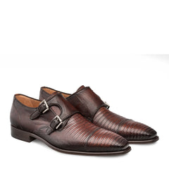 Mens Mezlan Argentum Lizard Double Monk Strap in Cognac