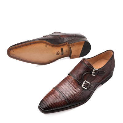 Mens Mezlan Argentum Lizard Double Monk Strap in Cognac 2   - from alligatorwarehouse.com