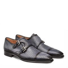 Mens Mezlan Argentum Lizard Double Monk Strap in Grey