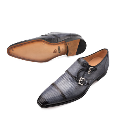 Mens Mezlan Argentum Lizard Double Monk Strap in Grey 2   - from alligatorwarehouse.com