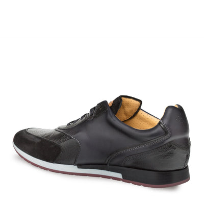 Mens Mezlan Chiron Ostrich & Calf Sneaker in Black 3   - from alligatorwarehouse.com