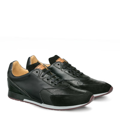 Mens Mezlan Chiron Ostrich & Calf Sneaker in Black 4   - from alligatorwarehouse.com