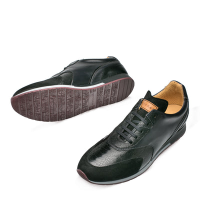Mens Mezlan Chiron Ostrich & Calf Sneaker in Black 2   - from alligatorwarehouse.com