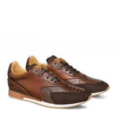 Mens Mezlan Chiron Ostrich & Calf Sneaker in Brown