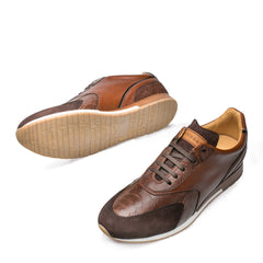 Mens Mezlan Chiron Ostrich & Calf Sneaker in Brown