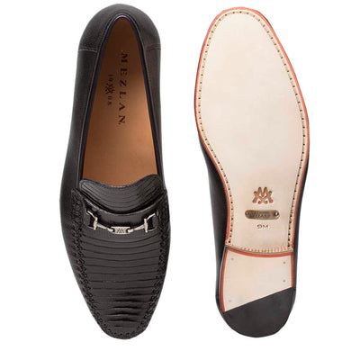 Mens Mezlan Sileno Lizard Moccasin Loafer Dress Shoe in Black 2   - from alligatorwarehouse.com