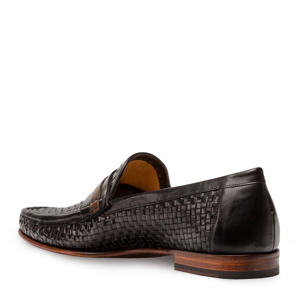 Mens Mezlan Banderas Woven Calfskin Loafer Dress Shoe in Black