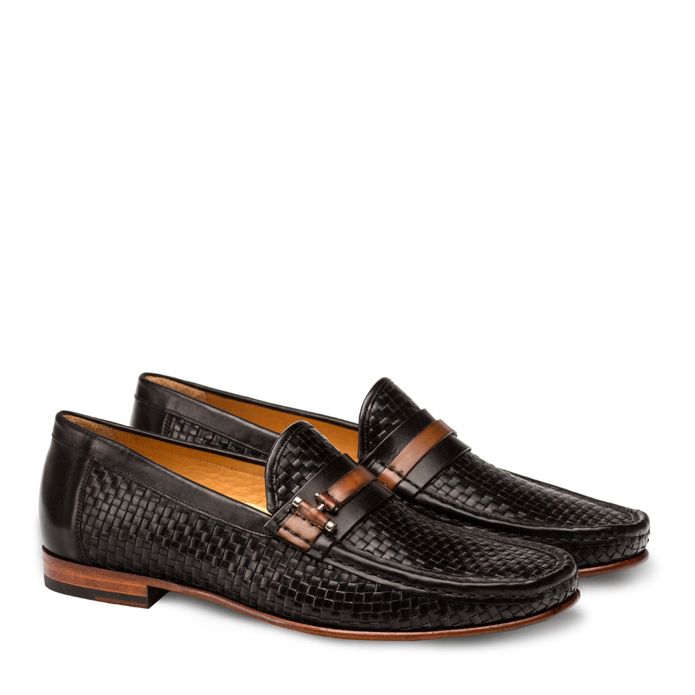 Mens Mezlan Banderas Woven Calfskin Loafer Dress Shoe in Black