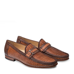 Mens Mezlan Banderas Woven Calfskin Loafer Dress Shoe in Brown