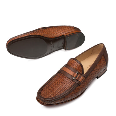 Mens Mezlan Banderas Woven Calfskin Loafer Dress Shoe in Brown 2   - from alligatorwarehouse.com