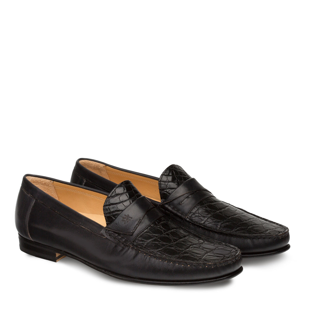 Mens Mezlan Sica Crocodile & Calfskin Loafer Dress Shoe in Black