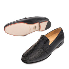 Mens Mezlan Sica Crocodile & Calfskin Loafer Dress Shoe in Black