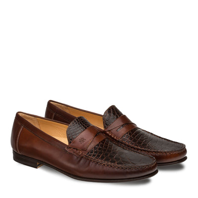 Mens Mezlan Sica Crocodile & Calfskin Loafer Dress Shoe in Brown 4   - from alligatorwarehouse.com