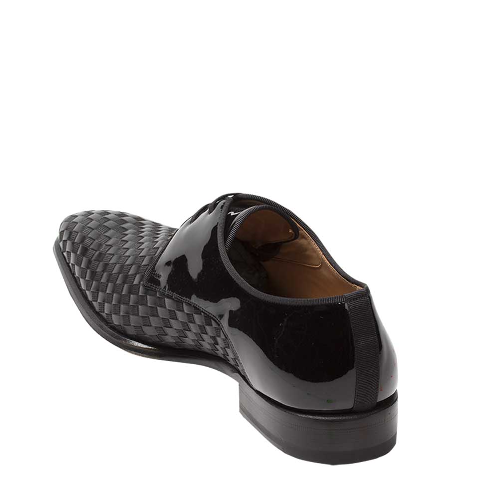 Mens Mezlan Sexto Patent Leather & Woven Calfskin Formal Tuxedo Shoe in Black