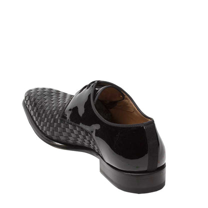 Mens Mezlan Sexto Patent Leather & Woven Calfskin Formal Tuxedo Shoe in Black