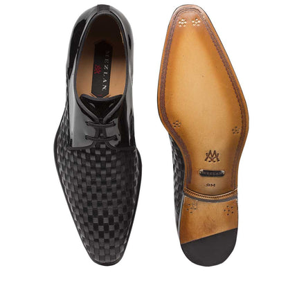 Mens Mezlan Sexto Patent Leather & Woven Calfskin Formal Tuxedo Shoe in Black