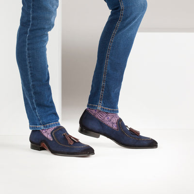 Mens Mezlan Plazza Suede & Calfskin Tassel Loafer Dress Shoe in Cognac 6   - from alligatorwarehouse.com