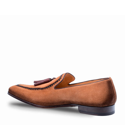 Mens Mezlan Plazza Suede & Calfskin Tassel Loafer Dress Shoe in Cognac 12   - from alligatorwarehouse.com