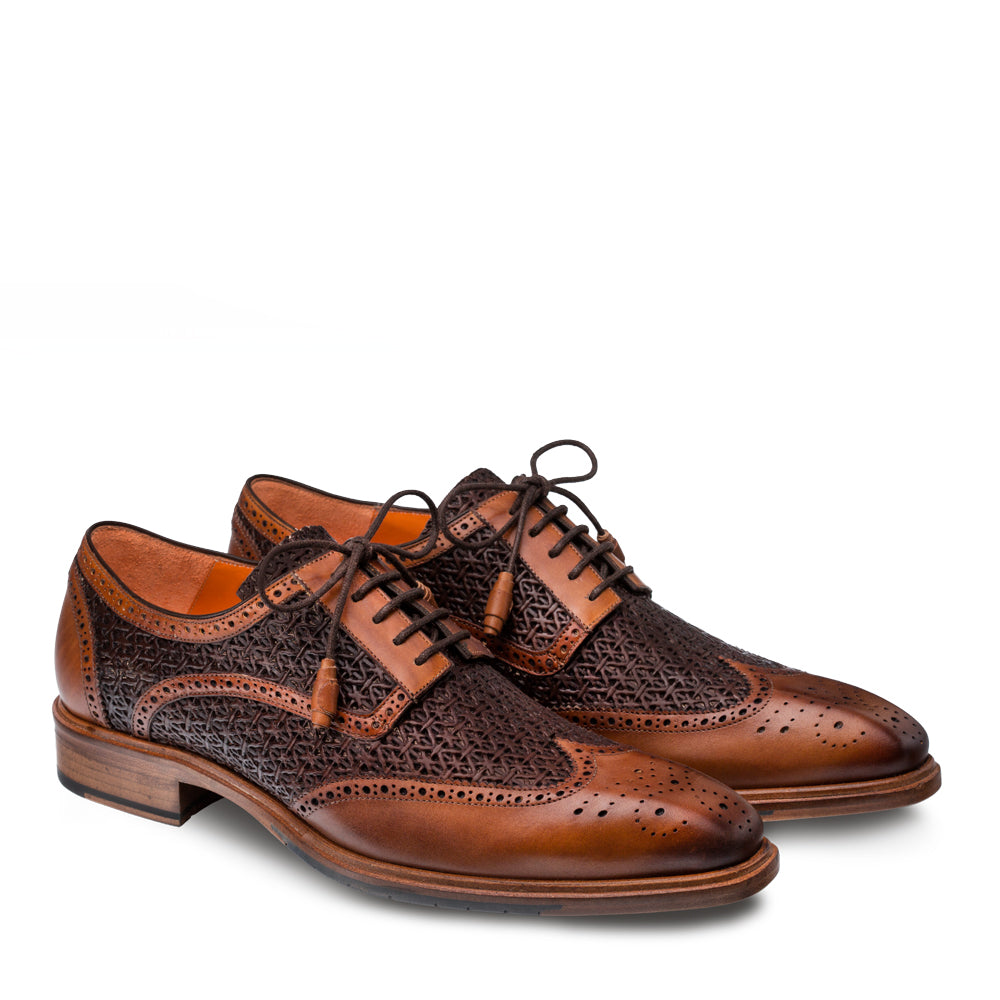 Mens Mezlan Haydn Calfskin Wingtip Oxford Dress Shoe in Cognac