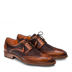 Mens Mezlan Haydn Calfskin Wingtip Oxford Dress Shoe in Cognac