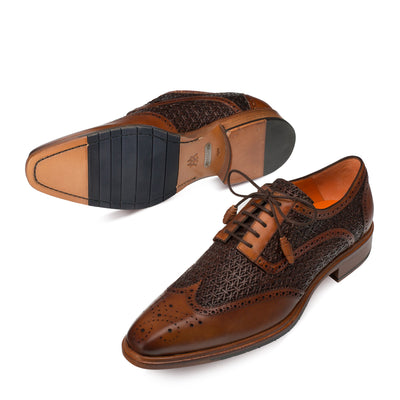 Mens Mezlan Haydn Calfskin Wingtip Oxford Dress Shoe in Cognac 2   - from alligatorwarehouse.com