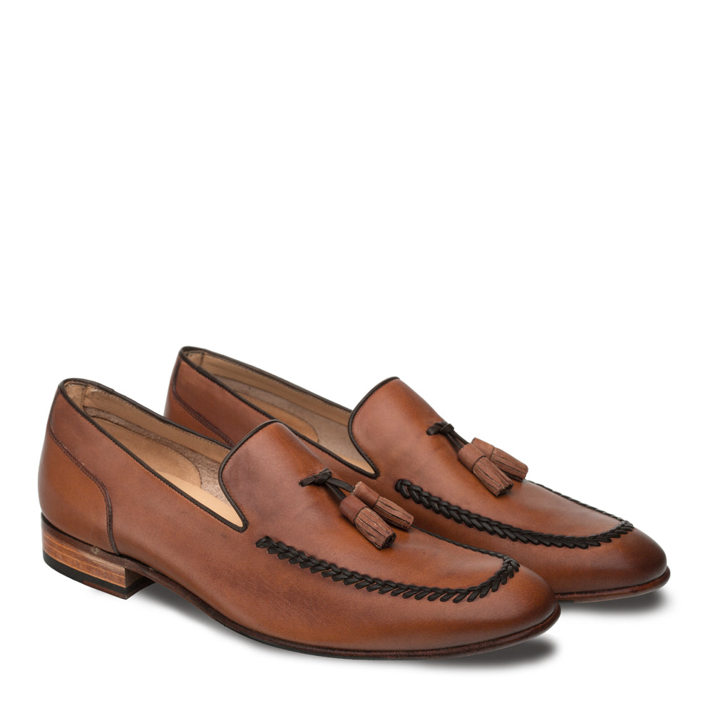 Mens Mezlan Plinio Classic Calfskin Tassel Loafer Dress Shoe in Tan