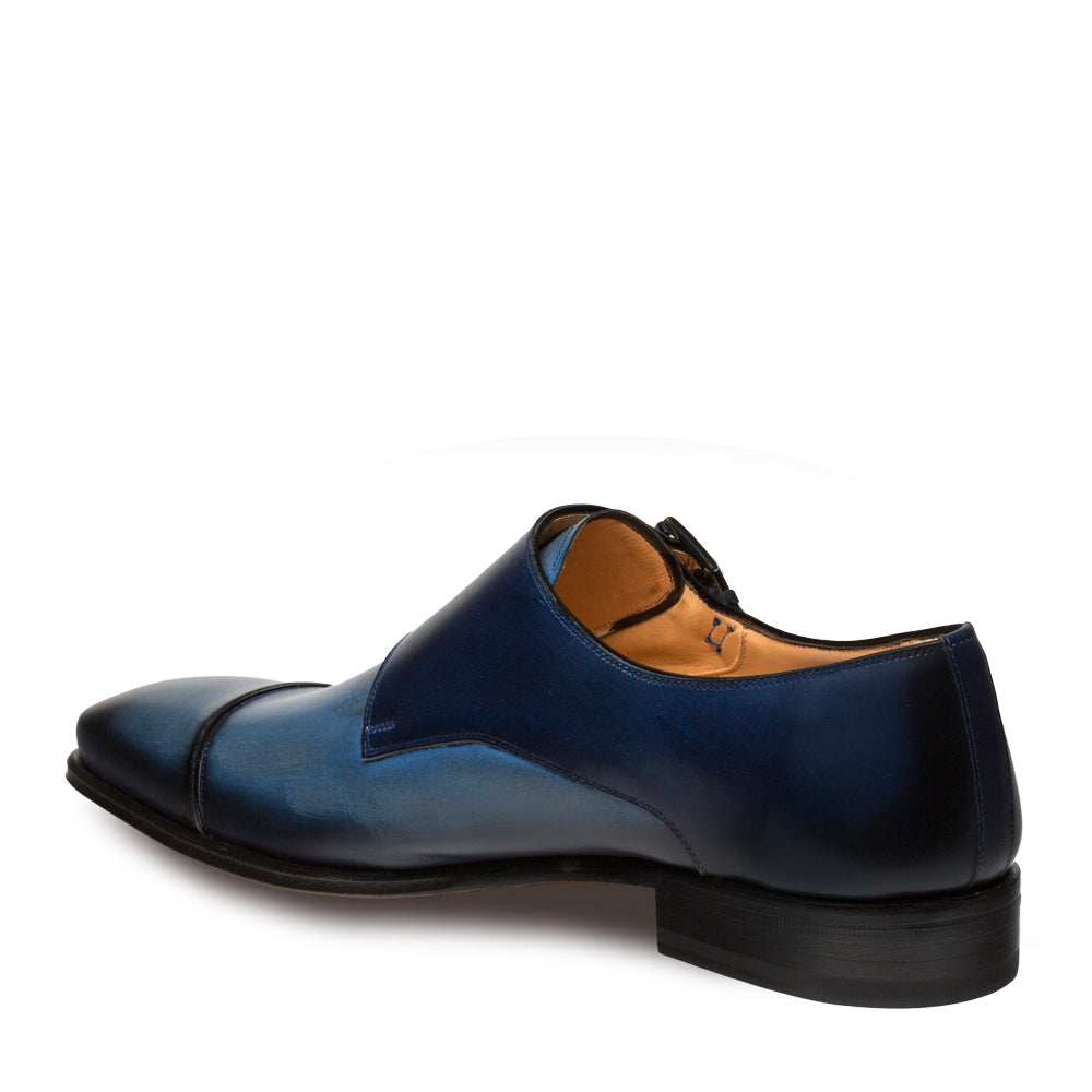 Mens Mezlan Bardem Calfskin Double Monk Strap Dress Shoe in Blue