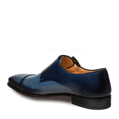 Mens Mezlan Bardem Calfskin Double Monk Strap Dress Shoe in Blue