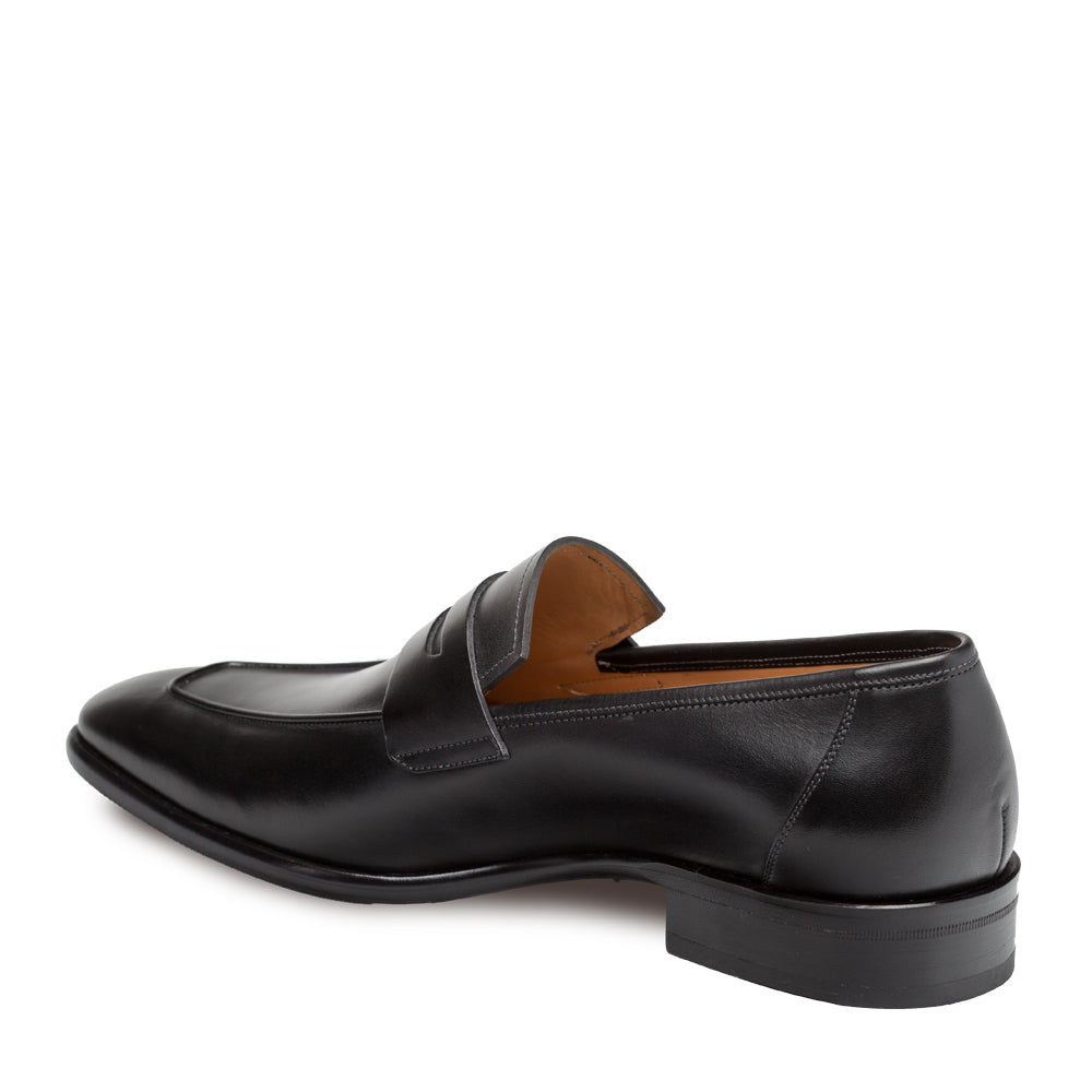 Mens Mezlan Classic Calfskin Slip on Penny Loafer Dress Shoe in Black