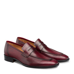 Mens Mezlan Classic Calfskin Slip on Penny Loafer Dress Shoe in Burgundy