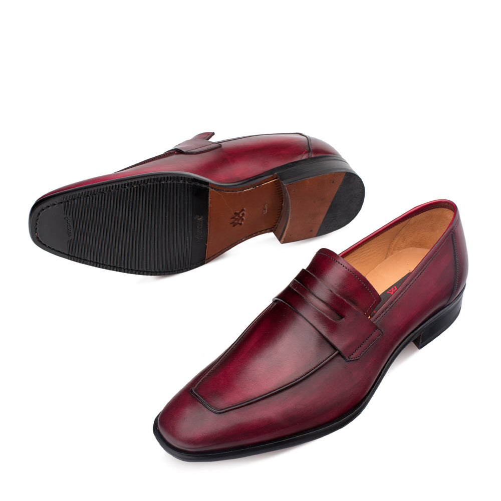 Mens Mezlan Classic Calfskin Slip on Penny Loafer Dress Shoe in Burgundy