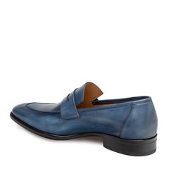 Mens Mezlan Classic Calfskin Slip on Penny Loafer Dress Shoe in Blue