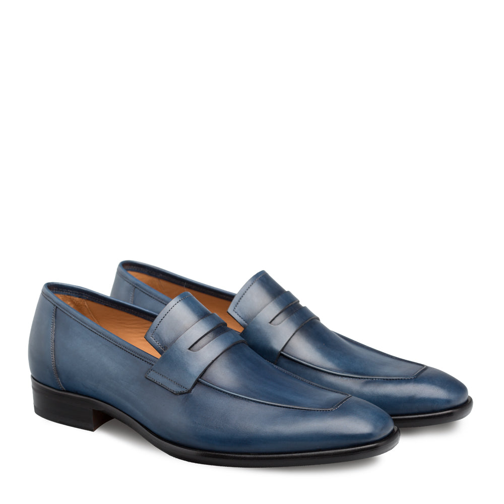 Mens Mezlan Classic Calfskin Slip on Penny Loafer Dress Shoe in Blue