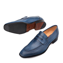 Mens Mezlan Classic Calfskin Slip on Penny Loafer Dress Shoe in Blue