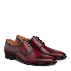 Mens Mezlan Republic Calfskin Cap Toe Blucher Dress Shoe in Burgundy