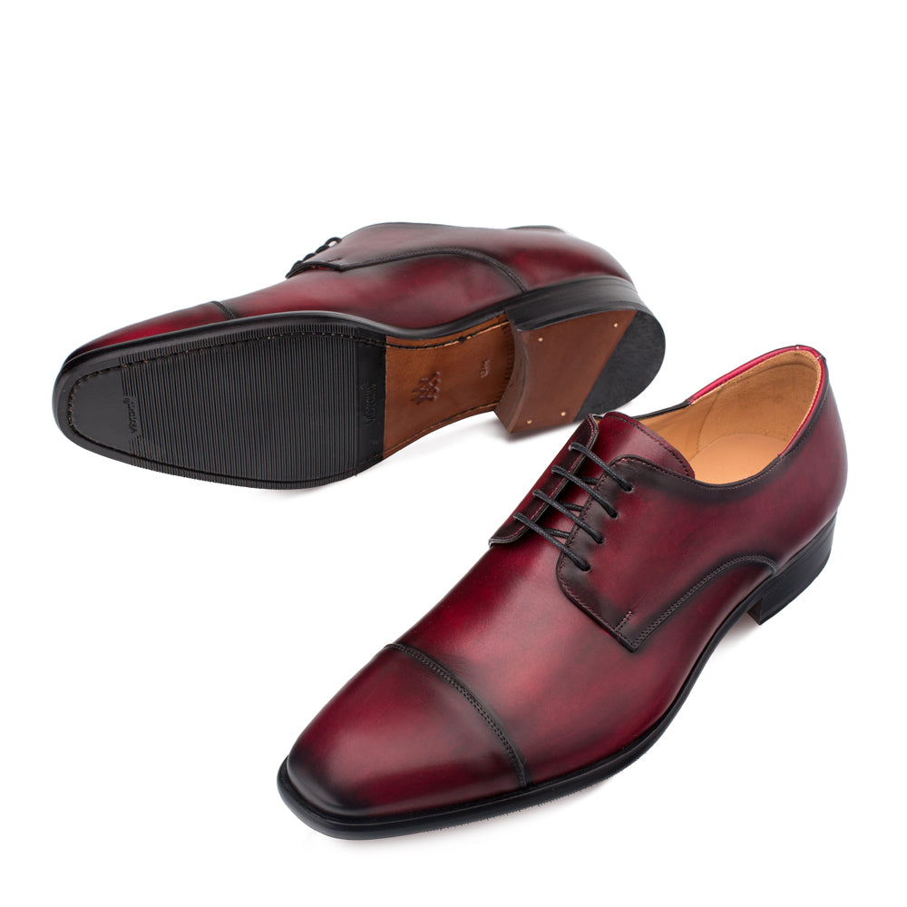 Mens Mezlan Republic Calfskin Cap Toe Blucher Dress Shoe in Burgundy