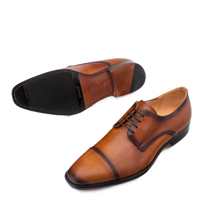 Mens Mezlan Republic Calfskin Cap Toe Blucher Dress Shoe in Tan 2   - from alligatorwarehouse.com