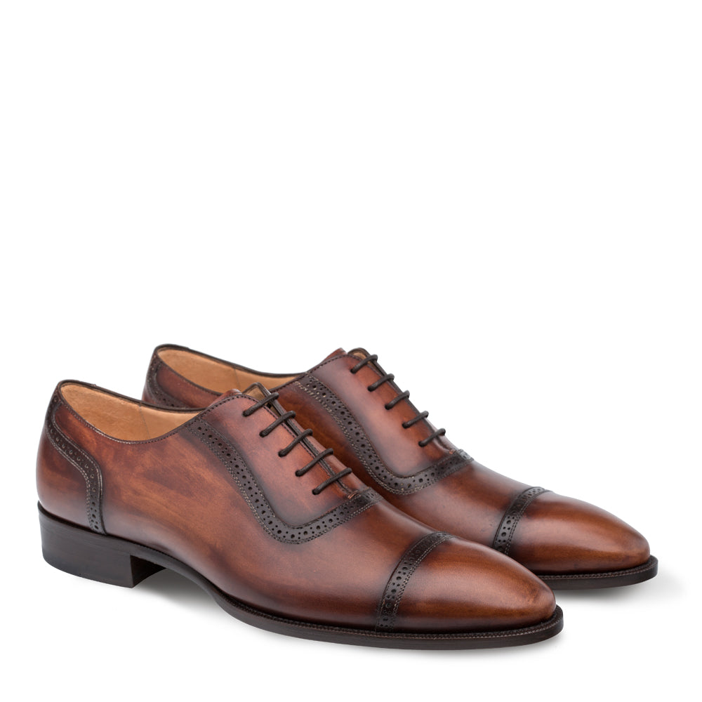 Mens Mezlan Belgrade Calfskin Captoe Dress Shoe in Cognac