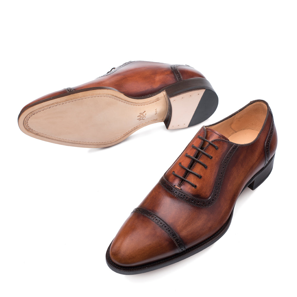 Mens Mezlan Belgrade Calfskin Captoe Dress Shoe in Cognac