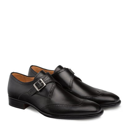 Mens Mezlan Forest Calfskin Wingtip Monk Strap Dress Shoe in Black