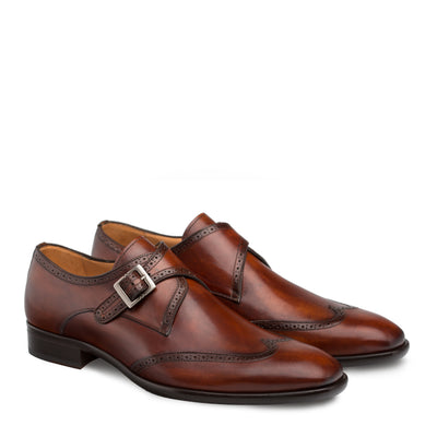 Mens Mezlan Forest Calfskin Wingtip Monk Strap Dress Shoe in Cognac 4   - from alligatorwarehouse.com